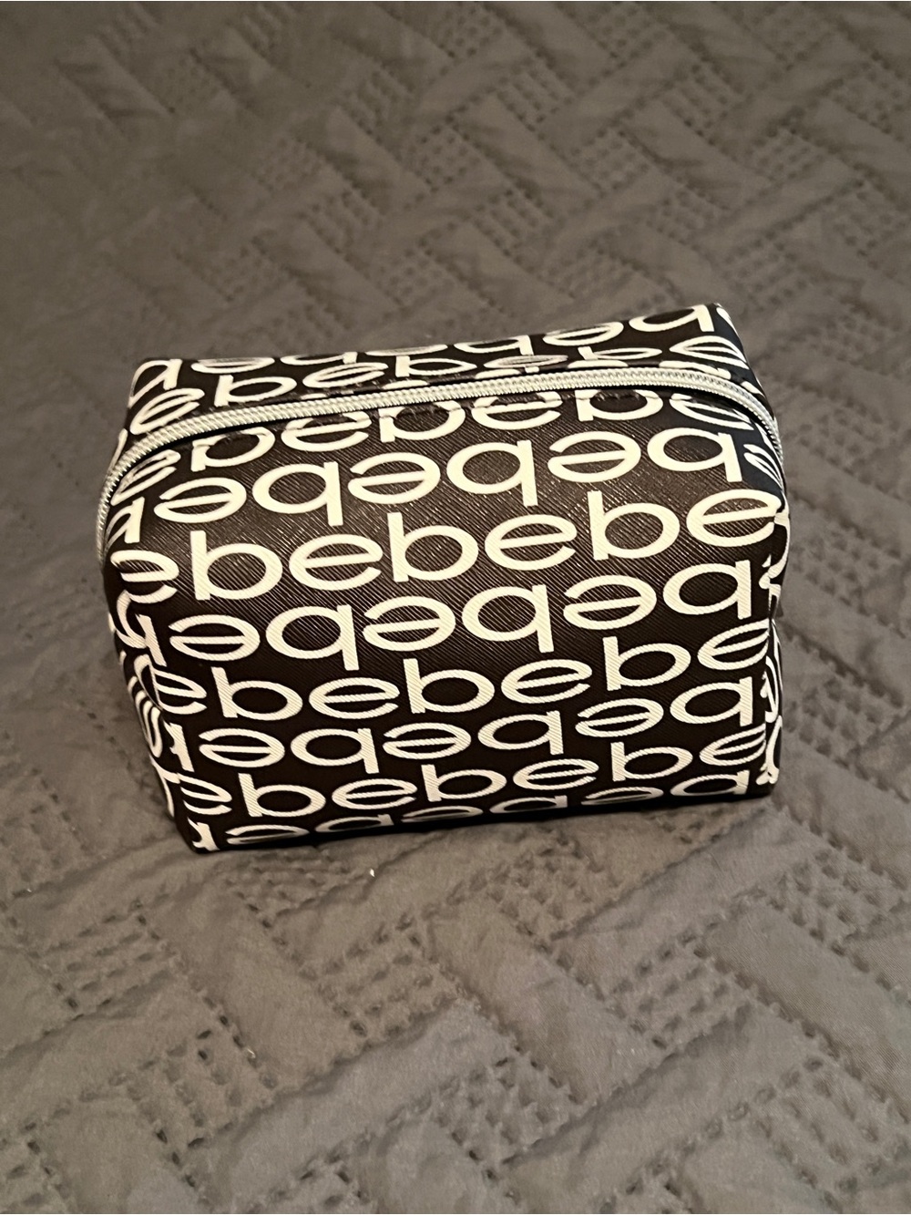 bebe Black & White Signature Logo Cosmetic Case with travel containers